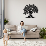 Installation sur un mur d'une décoration murale en métal finition noire, modèle Arbre géant