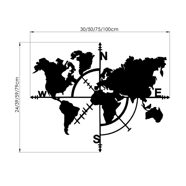 Dimensions de la décoration murale Carte du monde