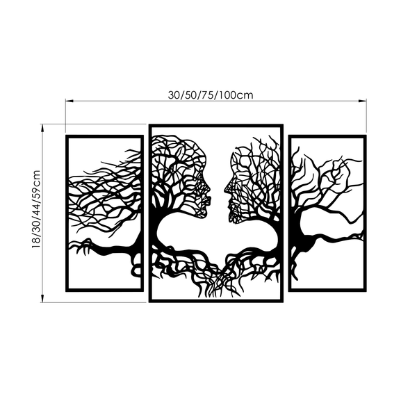 Dimensions de la décoration murale Triptyque Arbre d'amour